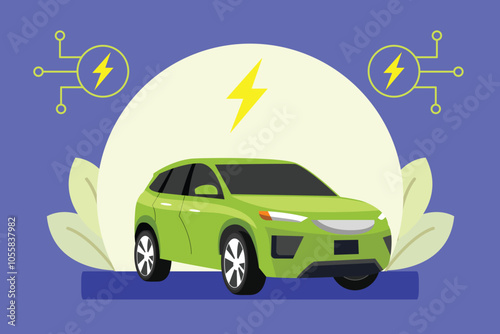 Electric vehicle concept. Colored flat vector illustration isolated.		