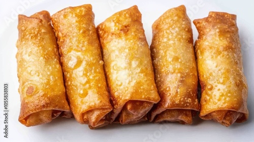 Crunchy Golden Spring Rolls on White Plate