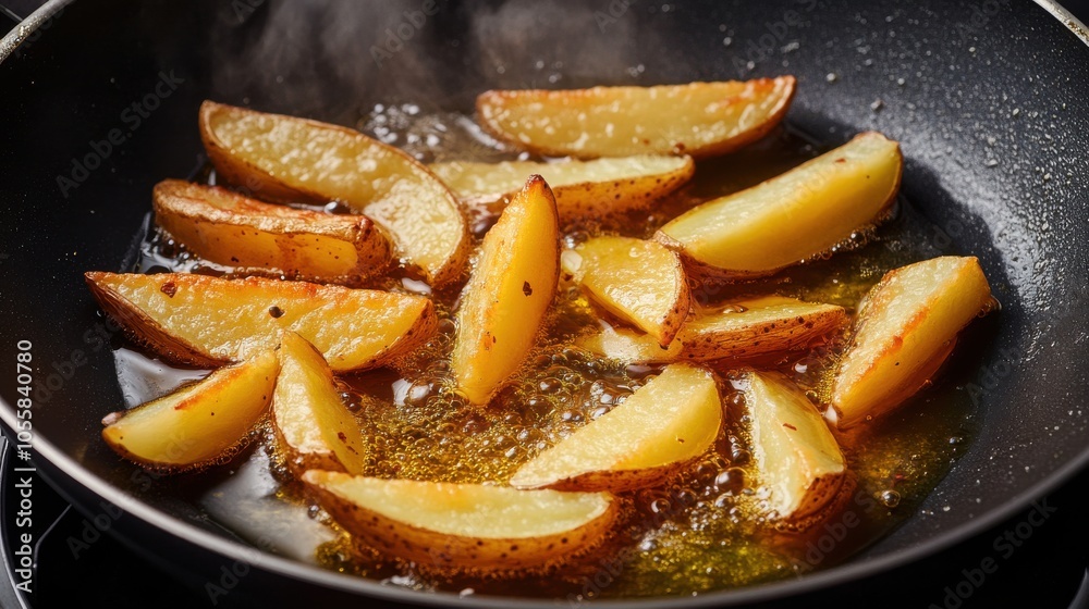 Crispy Golden Potato Wedges in Hot Oil Crispy Golden Potato Wedges in Hot Oil