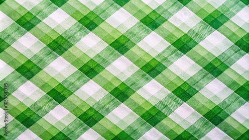 Green Checkered Watercolor Pattern on White Background for Textile and Wallpaper Design