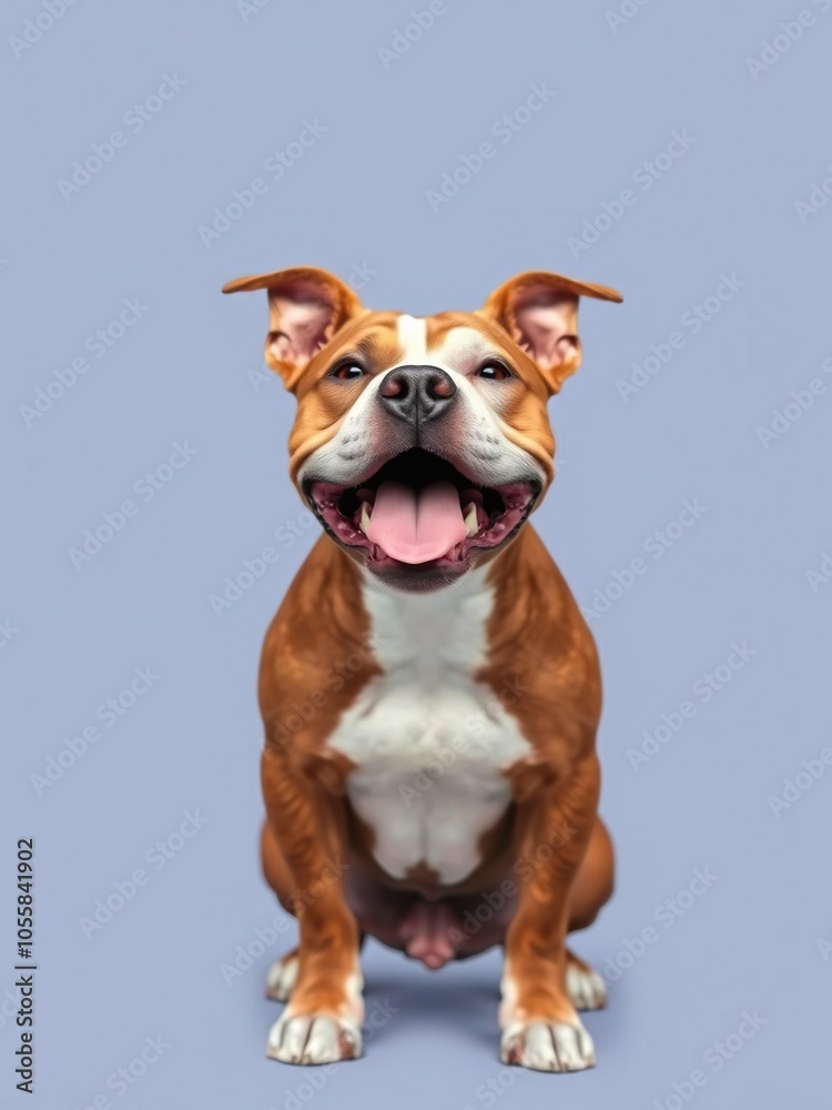Joyful brown and white Pit Bull Terrier mix dog with big smile, brown, dog, cheerful Joyful brown and white Pit Bull Terrier mix dog with big smile, brown, dog, cheerful