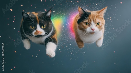 Playful Calico Cats in Midair Action