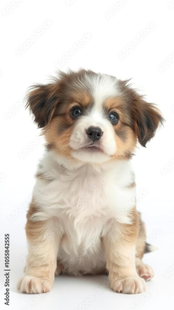 Portrait of an adorable mixed breed puppy with fluffy fur and big round eyes, sitting gracefully, portrait, fluffy, young Portrait of an adorable mixed breed puppy with fluffy fur and big round eyes, sitting gracefully, portrait, fluffy, young