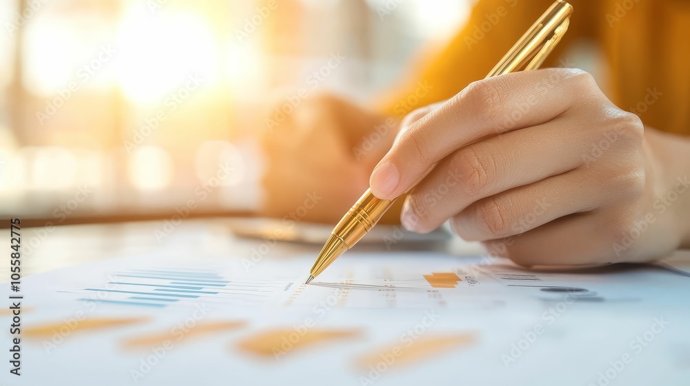Business professional analyzing a supply report, highlighting key economic factors Business professional analyzing a supply report, highlighting key economic factors