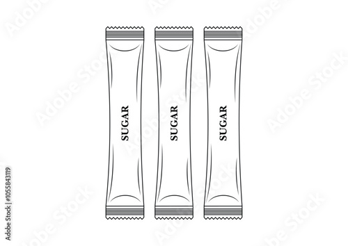 Black and white paper brown sugar stick for coffee flat design isolated on white background