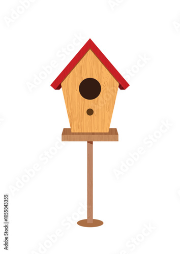 Wooden birdhouse vector flat design isolated on white background