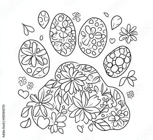 Outline of a paw print with flowers inside.