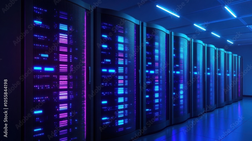 Futuristic Server Room with Colorful Lighting Futuristic Server Room with Colorful Lighting