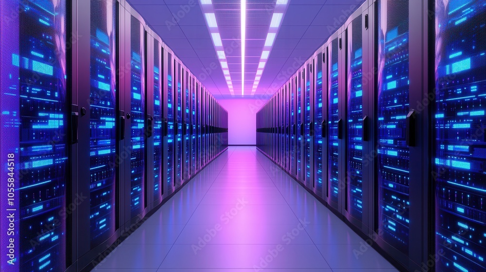 Data Center Technician Observing Server Racks Data Center Technician Observing Server Racks