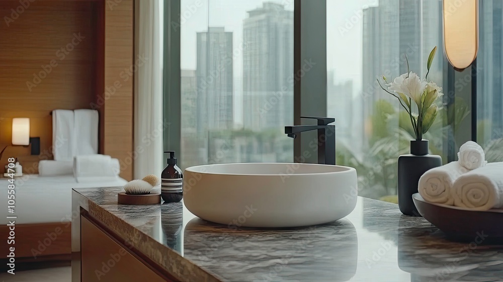 A stunning white square vessel sink features clean lines and modern styling, complemented by marble countertops and a touch of natural elements with a delicate plant A stunning white square vessel sink features clean lines and modern styling, complemented by marble countertops and a touch of natural elements with a delicate plant