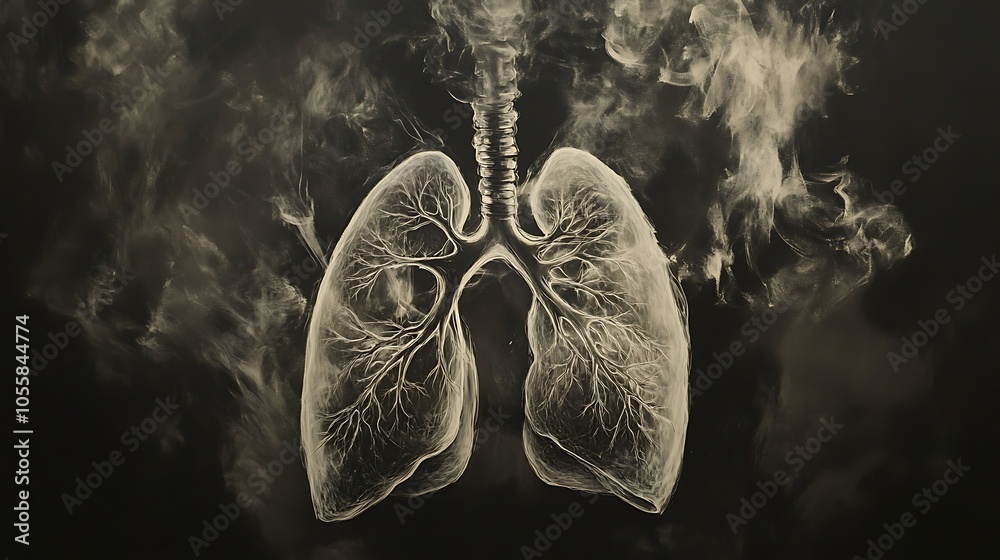 An artistic rendering of lungs made from cigarette smoke on a black canvas An artistic rendering of lungs made from cigarette smoke on a black canvas