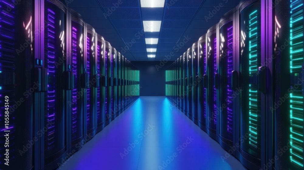Fototapeta premium Modern Data Center with Colorful Server Racks
