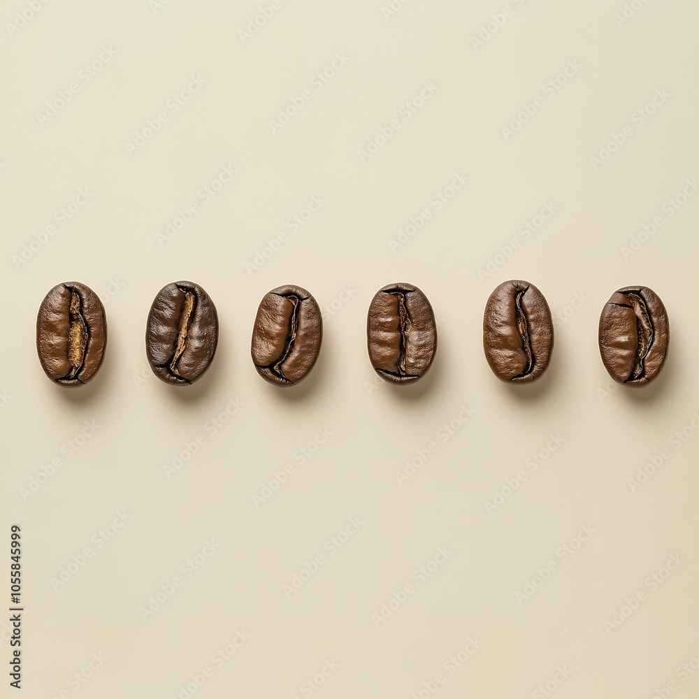Coffee Beans Aligned in a Straight Line on Neutral Background Coffee Beans Aligned in a Straight Line on Neutral Background