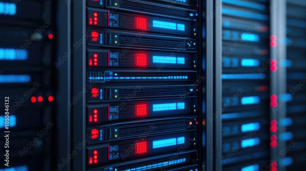Closeup of Server Rack with Colorful LEDs Closeup of Server Rack with Colorful LEDs