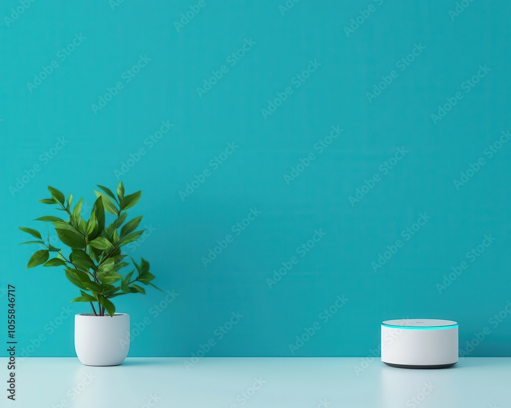 Voicecontrolled smart home hub on sleek desk, minimalist design, connected lifestyle concept Voicecontrolled smart home hub on sleek desk, minimalist design, connected lifestyle concept