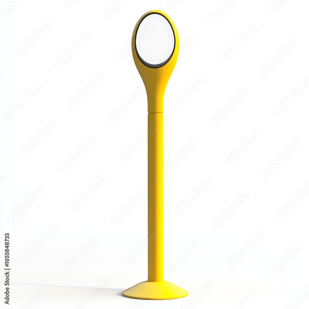 Yellow modern street lamp with a round, oval light on a white background. Yellow modern street lamp with a round, oval light on a white background.