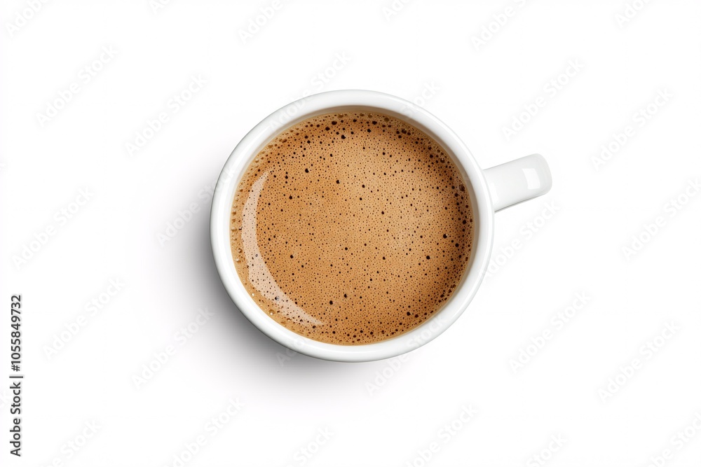 Top View of a Cup of Coffee with Froth on a White Background Top View of a Cup of Coffee with Froth on a White Background