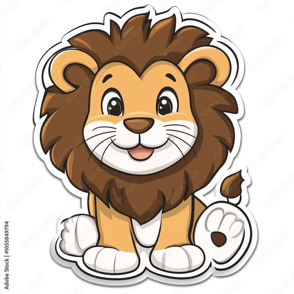A cute cartoon lion sticker. Simple drawing style on a solid white background. A cute cartoon lion sticker. Simple drawing style on a solid white background.