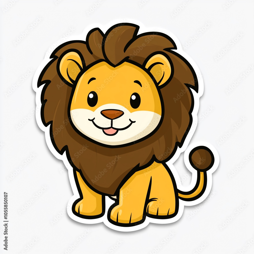 A cute cartoon lion sticker. Simple drawing style on a solid white background. A cute cartoon lion sticker. Simple drawing style on a solid white background.