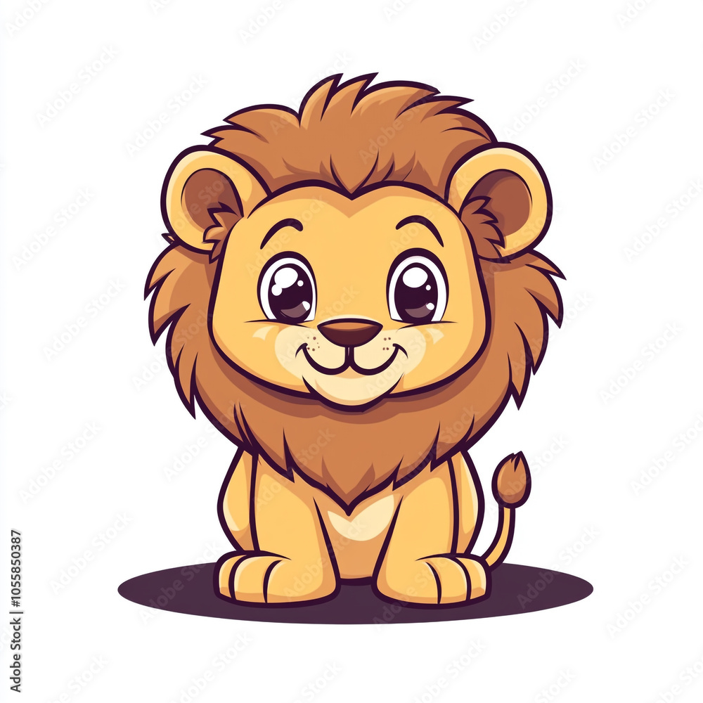 A cute cartoon lion sticker. Simple drawing style on a solid white background. A cute cartoon lion sticker. Simple drawing style on a solid white background.
