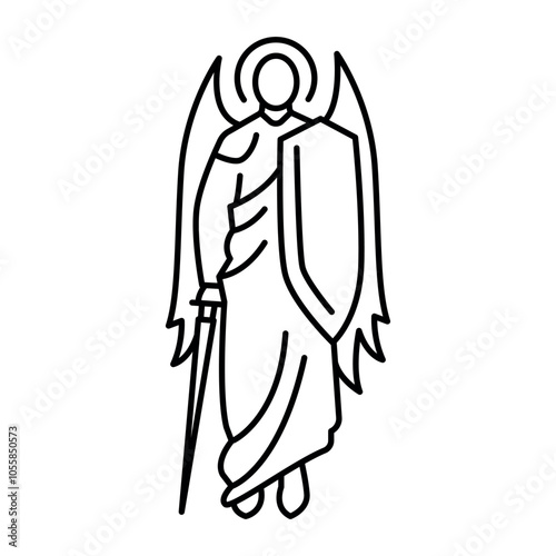 Archangel Michael black line icon. Christian holiday