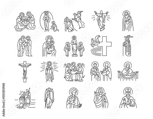 Christian religious holidays black line icons set.