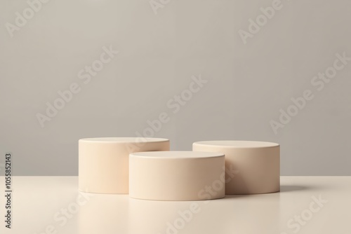 Minimalist design inspiration featuring neutral tone cylinders on soft background.