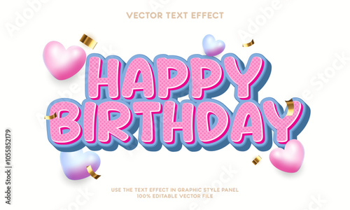 Happy birthday text effect cartoon sign 01 - vector illustration