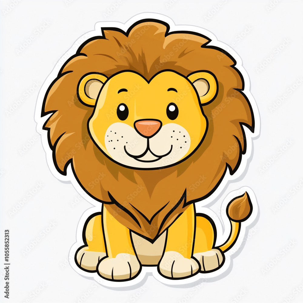 A cute cartoon lion sticker. Simple drawing style on a solid white background. A cute cartoon lion sticker. Simple drawing style on a solid white background.