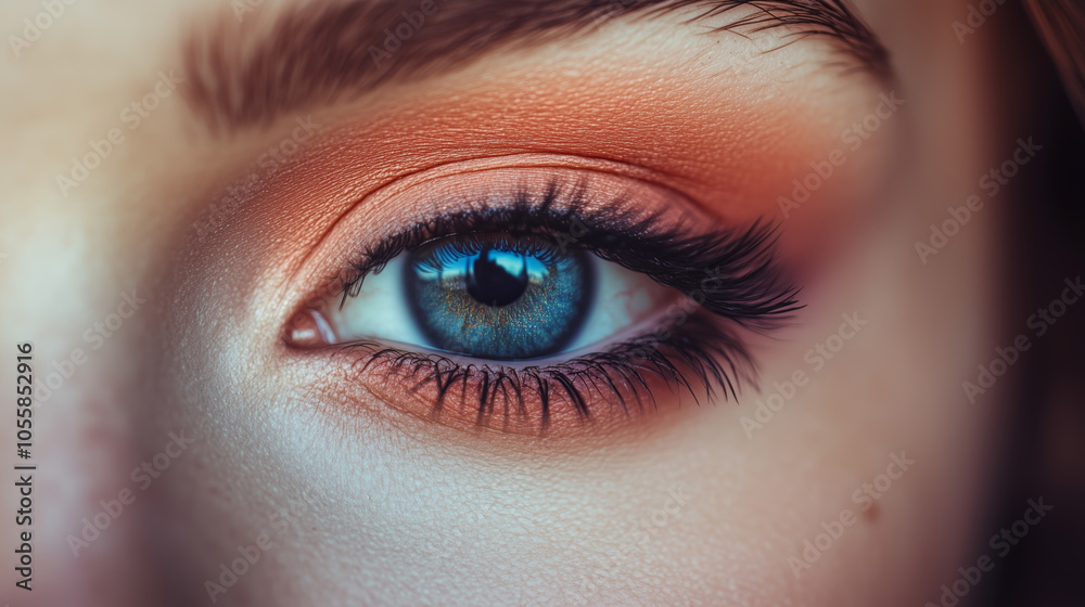 Captivating Close-Up of an Eye with Orange Eyeshadow. Captivating Close-Up of an Eye with Orange Eyeshadow.