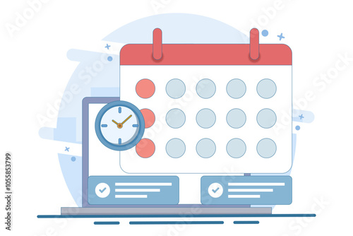 Planning app concept on screen. Planning schedule and calendar. Time management, work planning app. Calendar, schedule, appointment. Flat vector illustration on background.