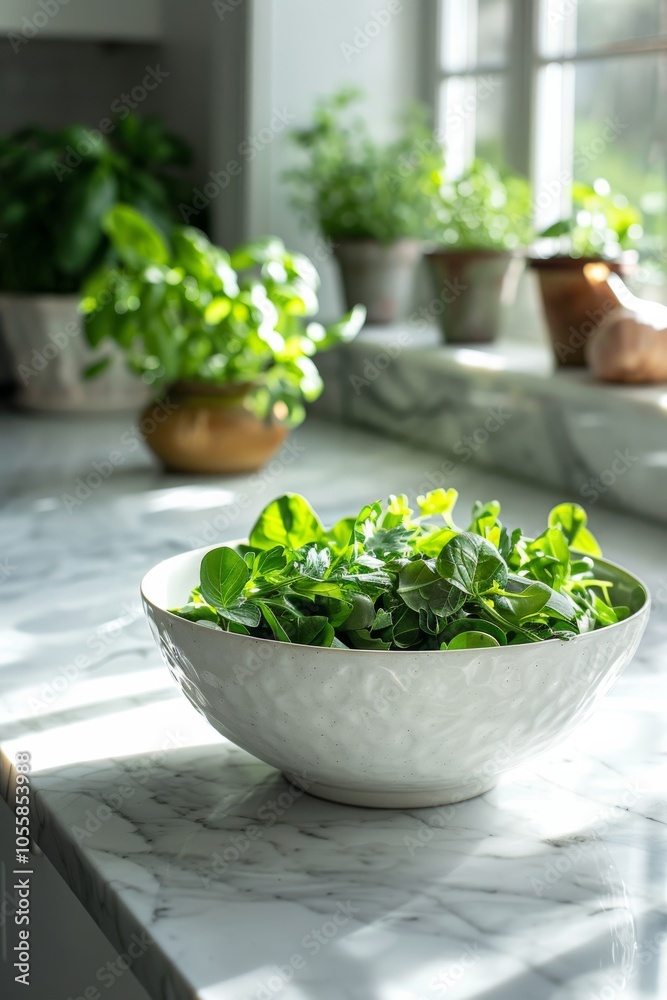 Simple and healthy choice: green salad in a bowl Simple and healthy choice: green salad in a bowl