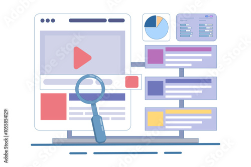 Search engine marketing concept, Running an advertising campaign on search engines, Search Ads send traffic to a website, Advertising analysis, flat vector illustration on background.