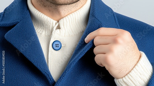 Oversized coat button in matte navy blue, ideal for pea coats or blazers photo