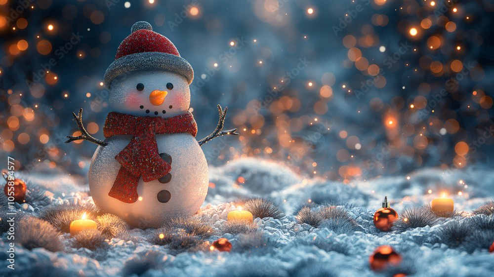 Obraz premium Snowman by the Christmas tree
