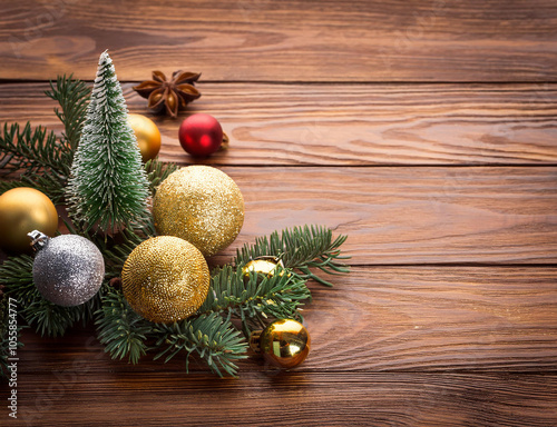 Christmas decoration on wooden background