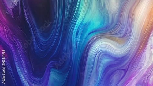 Vibrant abstract fluid art displaying rich swirls of blue, purple, and green with luminous highlights for a tranquil visual experience