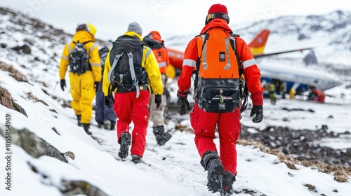 Wallpaper Mural Adventurers Trekking in Snowy Mountain Landscape Torontodigital.ca