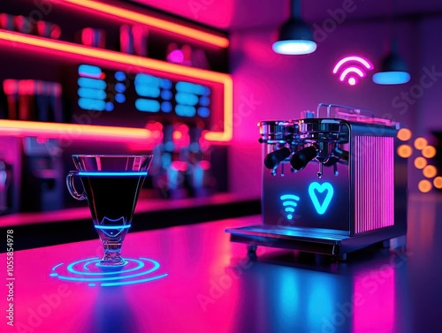 Techy coffee shop with LiFi lights, datapowered customer experience, connectivity trend photo