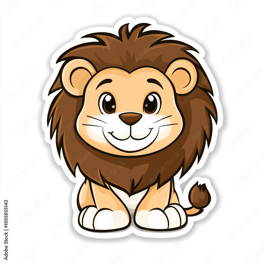 A cute cartoon lion sticker. Simple drawing style on a solid white background. A cute cartoon lion sticker. Simple drawing style on a solid white background.