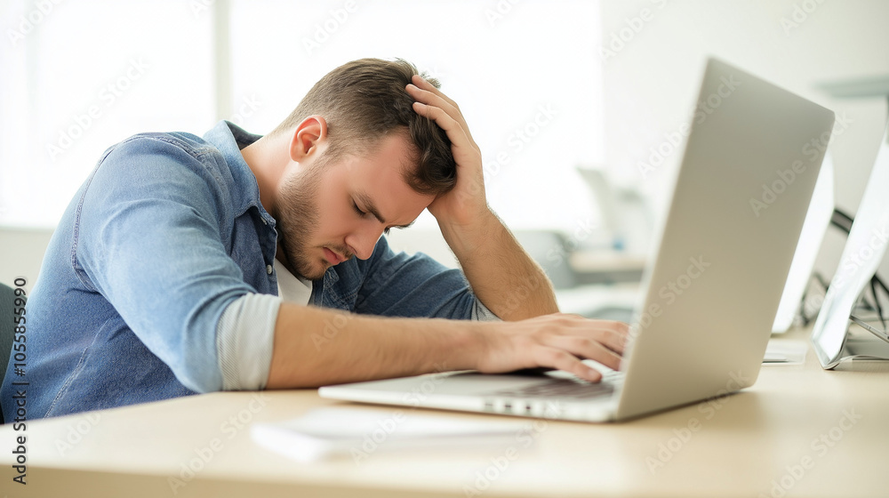 A tired, depressed man sleeping, napping on an office desk. lazy businessman, overworked, office syndrome, insomnia concept. A tired, depressed man sleeping, napping on an office desk. lazy businessman, overworked, office syndrome, insomnia concept.