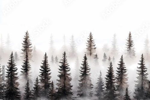 Misty Forest Landscape in Isolated Background