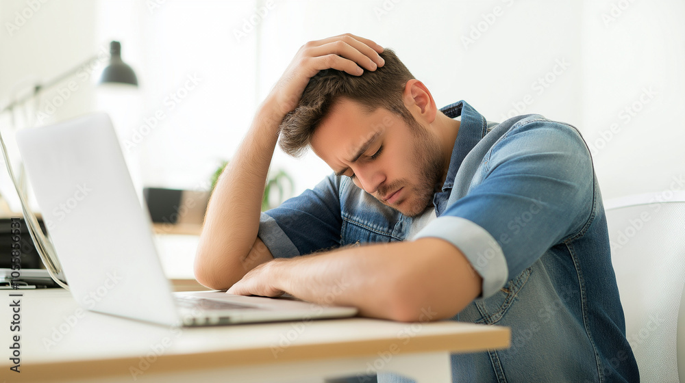 A tired, depressed man sleeping, napping on an office desk. lazy businessman, overworked, office syndrome, insomnia concept. A tired, depressed man sleeping, napping on an office desk. lazy businessman, overworked, office syndrome, insomnia concept.