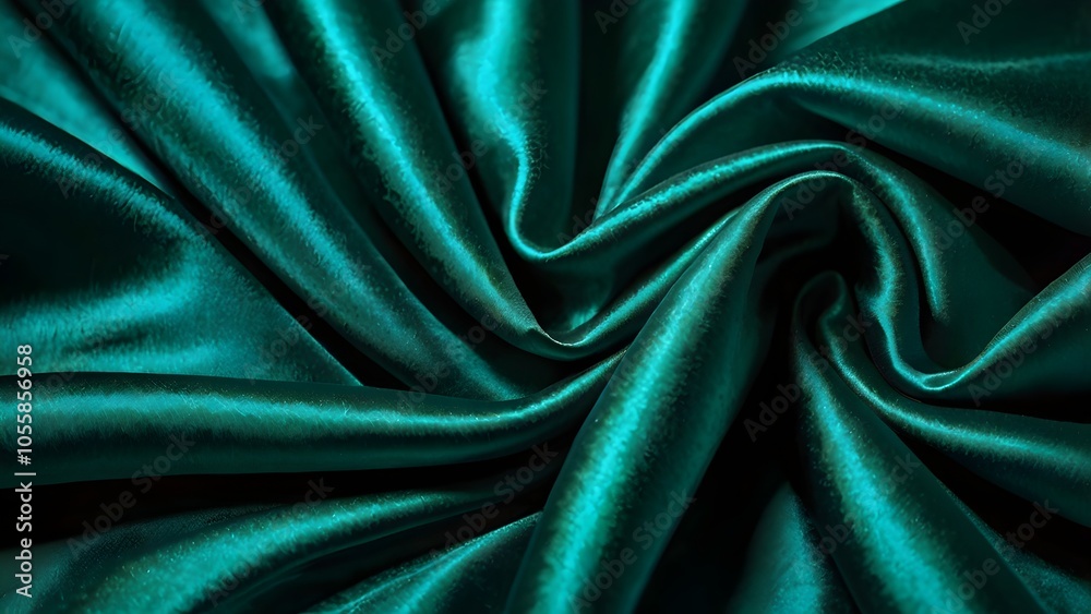 Fototapeta premium Luxurious Deep Emerald Green Satin Fabric with Shimmering Soft Folds