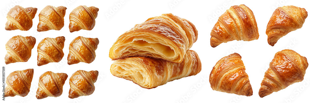 baked golden croissants arranged artistically on a transparent background baked golden croissants arranged artistically on a transparent background