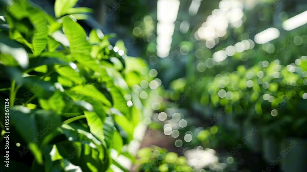 Hydroponic farm with green crops under bright artificial lighting. Lush leaves and plants arranged in rows Hydroponic farm with green crops under bright artificial lighting. Lush leaves and plants arranged in rows