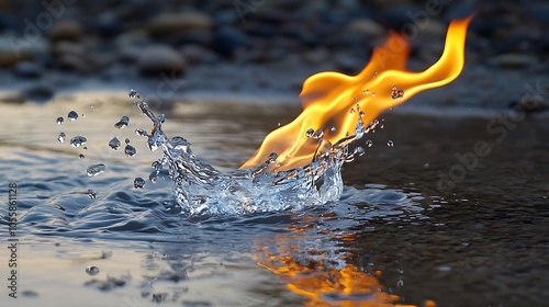 A splash of water extinguishing a flame, captured in mid-motion