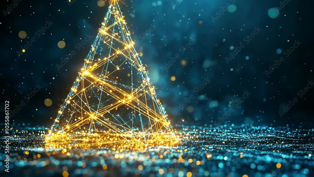 Abstract Christmas tree made of intersecting lines and triangles, with glowing lights highlighting the geometric form. . Video