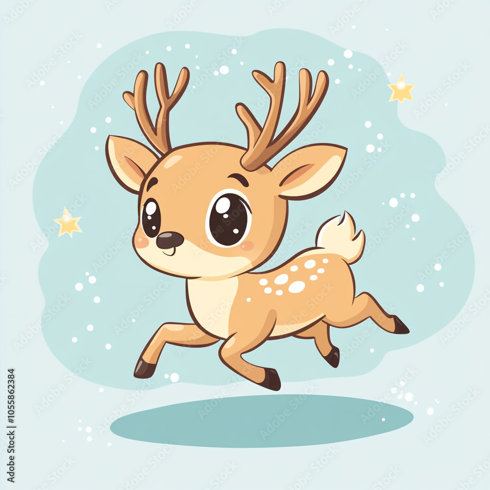 Cute cartoon deer running. Clipart illustration style on a solid background.