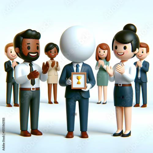 3D Diverse Employees Celebrating Diversity Office Plain Background Copy Space Inclusive Unity Modern Workplace Graphics with Diverse Team Co-workers Collaboration Representation Icons